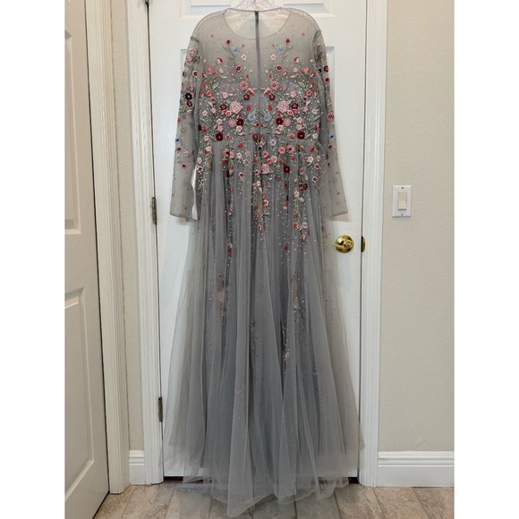 NWT Mac Duggal Embroidered Illusion High Neck Long Sleeve A Line Gown Size 14 - Picture 4 of 12
